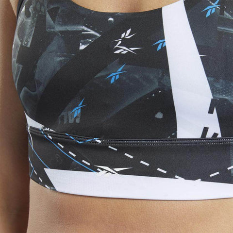 טופ אימון לנשים Reebok WOR AOP Bra FT0957 black - RunOFF עכשיו במבצע ב